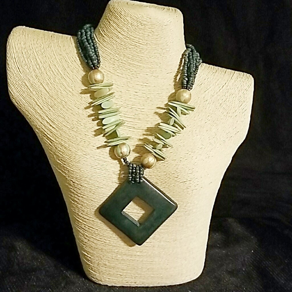 Natural Wood Geo Pendant Necklace Set